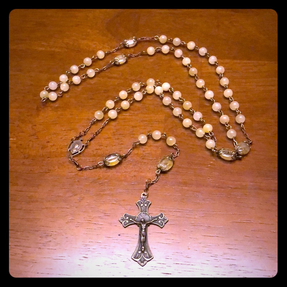Citrine Crystal Rosary Antiqued Brass